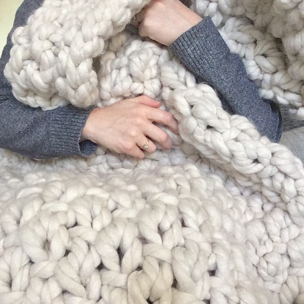 KNITTING PATTERN - London Fog Oversized Knit Blanket, Brioche and Lace Large Throw Blanket DIY Knit your own Huge Knit Blanket
