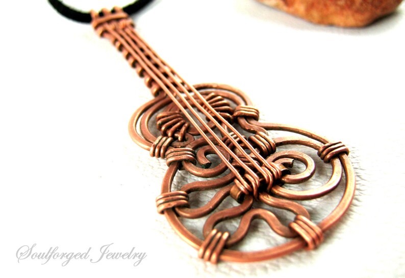 Copper guitar pendant hammered copper wire unisex guitar Etsy