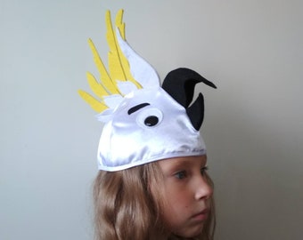 Cockatoo Hat White Parrot Costume Halloween Hat School Play Hat Children and Adults Sizes White Animal Costume Cosplay Outfit