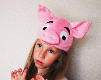 Piglet Hat Pink Pig Hat Tail Piggy Ears Costume Girls & Boys Set Adults Size Pigs Cosplay Children Outfit Halloween Suit Birthday Party