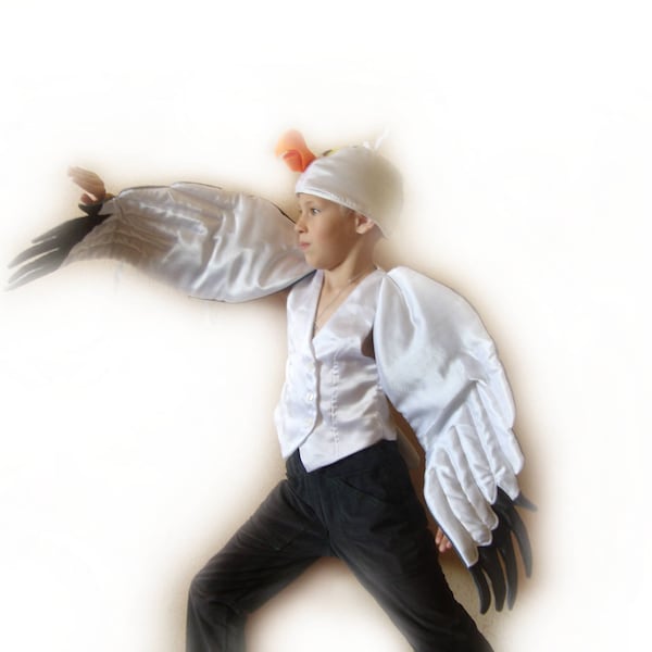 Costume d'oiseau mouette pour enfants, tenue d'halloween, ailes, chapeau de queue, fête d'anniversaire, taille 1 2 3 4 5 6 7 8 10 12