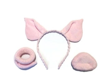 Pig Ears Nose Tail Pink Plush Piggy Costume Girls Headband | Etsy