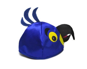 Chapeau de perroquet bleu Hyacinthe Ara Costume Halloween Chapeau Extérieur Jeux d’oiseau Chapeau enfants et adultes Tailles Costume Cosplay Tenue