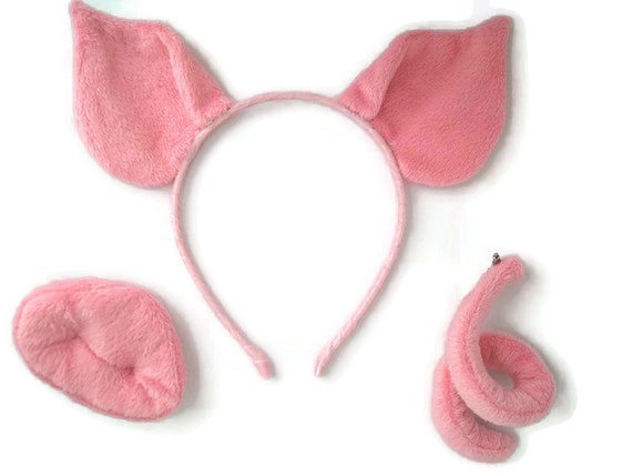 Orejas de cerdo, cola de nariz, disfraz de cerdito de peluche rosa, diadema  para niñas, conjunto