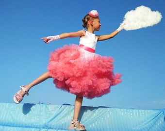 Princess Pinkie Cloud Dress White Lace Mittens Pink Headband Girl Birthday Outfit