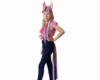Brown Horse Ears with Brown Pink Blue Mane and Tail Brown Stallion Costume Piece  Headband