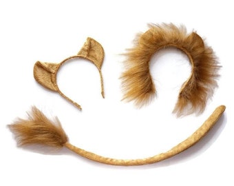 Lion Ears Mane Tail Ears Faux Fur Costume Piece for Children and Adults