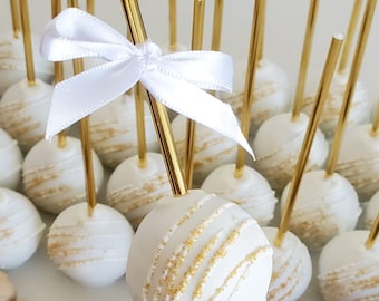 3 dozen Gold and white cake pops for wedding, baby shower, any event