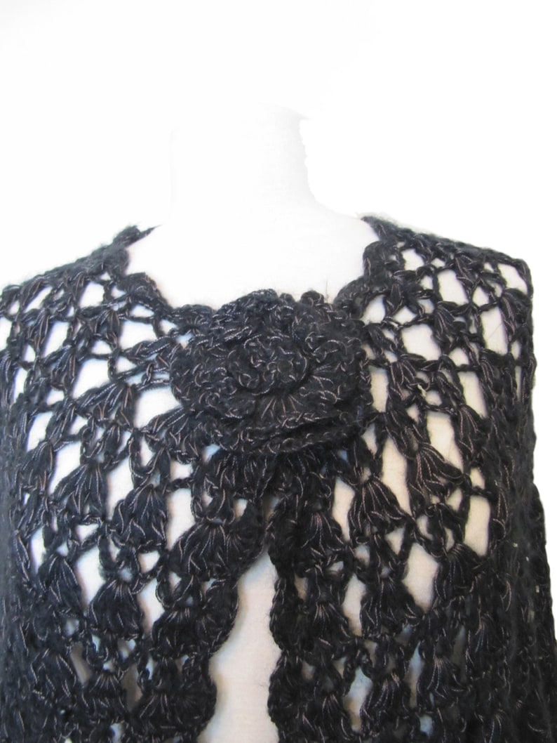 one size UK 8-12 Black short length crochet capewrap