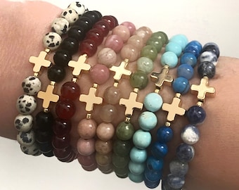 Cross Bracelet, Stretch Bracelet, Women’s Bracelets, Christian Bracelets, Catholic Bracelets, Women’s Gifts, Small Gifts, Gemstone Bracelet