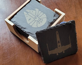 Slate Coasters, Star Wars, Ships, Set of 6, Square Coasters, Inspired By Star Wars, X-Wing, Tie Fighter, Millennium Falcon