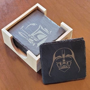 Star Wars, Slate Coasters, Characters, Set of 6, Square Coasters, Inspired By Star Wars, Vader, Maul, Han, Luke, Boba Fett
