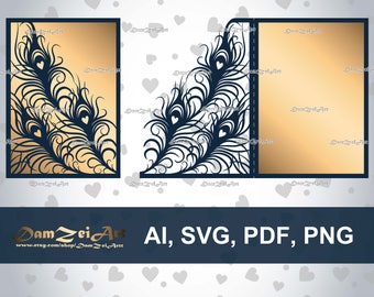 Peacock laser Cut Template 5x7'' Wedding Invitation Card (ai, svg, pdf, png) vector file pattern, ornamental panels Download