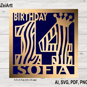 Personalisierte 14. Geburtstagskarte, svg personalisiert, Geburtstagskarte svg Vorlage für Cricut Cameo