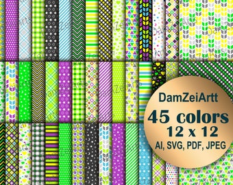 yellow lime green purple Papers, Boys/Girl Digital Papers, stripes polka dots chevron stars hearts Papers, 300 DPI 45 COLOR, ai svg pdf ipeg