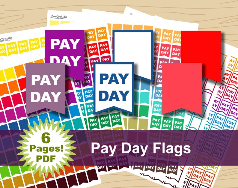 Printable Pay Day Flags Pay Day Planner Stickers rainbow | Etsy