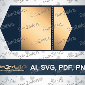 Tri Fold pocket envelope modello 5x7'' fai-da-da-de Classic Pocket Wedding Invitation laser Cut (ai, svg, pdf, png) modello di file vettoriale, Download