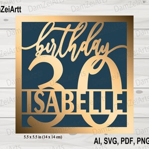 Cartão de aniversário de 30 anos personalizado, svg personalizado, modelo svg de cartão de aniversário para Cricut Cameo