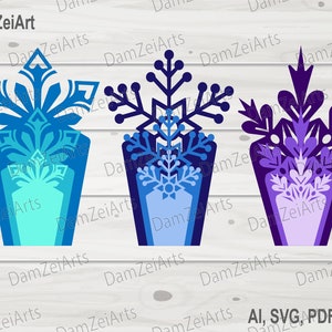 3 SVG Christmas Paper Flower Templates PDF, PNG, fiori di fiocco di neve di carta per l'arredamento del vivaio. Download digitale