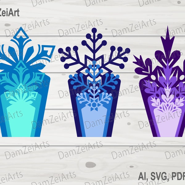 3 SVG Christmas Paper Flower Templates PDF, PNG, paper Snowflake flowers for nursery decor. Digital Download