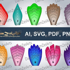 10 SVG Paper Flower Templates PDF, PNG, paper flowers for nursery decor. Digital Download (3 set-flower 21-30)