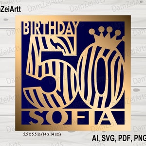 Personalized 50st Birthday Card, svg personalized, Birthday Card svg template for Cricut Cameo
