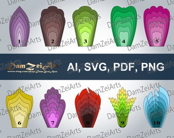 10 SVG Paper Flower Templates PDF, PNG, paper flowers for nursery decor. Digital Download (2 set-flower 11-20)