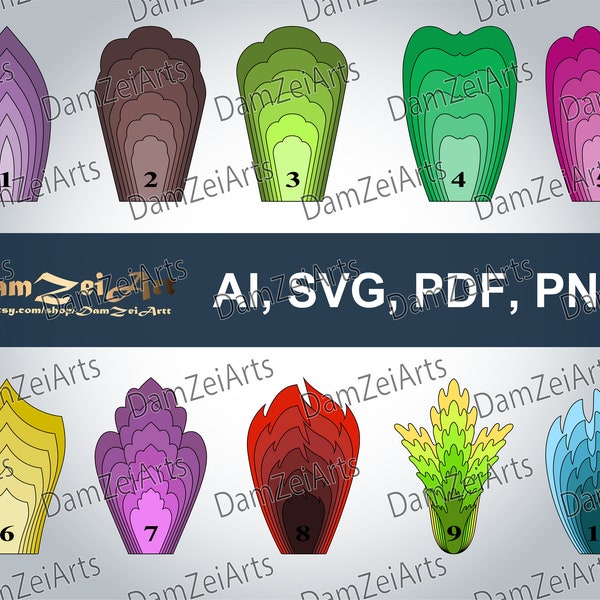 10 SVG Paper Flower Templates PDF, PNG, paper flowers for nursery decor. Digital Download (2 set-flower 11-20)