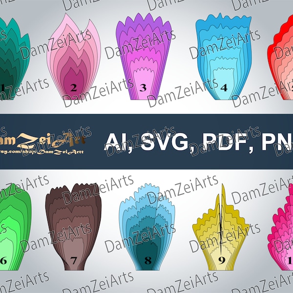 10 SVG Paper Flower Templates PDF, PNG, paper flowers for nursery decor. Digital Download (4 set-flower 31-40)