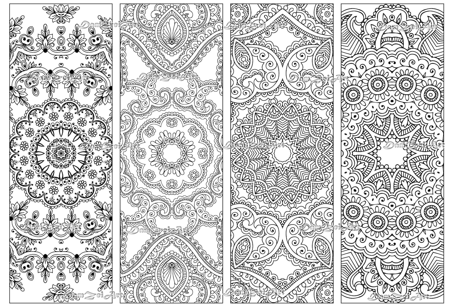 Bookmark coloring Flower Mandalas Coloring Bookmarks Etsy