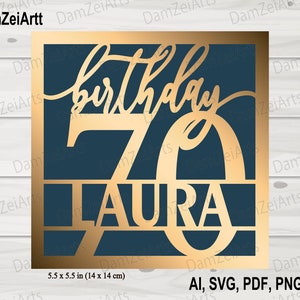 Carte d'anniversaire personnalisée 70, svg personnalisé, modèle svg de carte d'anniversaire pour Cricut Cameo