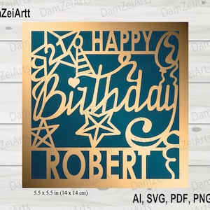 Cartão de aniversário personalizado, svg personalizado, modelo svg de cartão de aniversário para Cricut Cameo