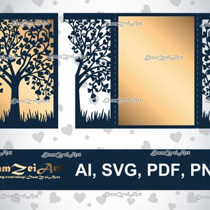 Gate-fold 5x7'' Wedding Invitation Card laser Cut Template (ai, svg, pdf, png) vector file pattern, ornamental panels Digital Download