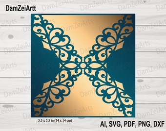 Gate-fold ornamental template 5.5x5.5, Wedding Invitation Card, laser Cut Birthday Cards, Anniversary Card, Silhouette Cameo, Cricut Digital