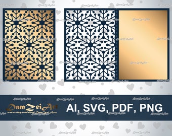 Laser cut christmas cards,  Snowflake laser Cut Template 5x7, Wedding Invitation (ai, svg, pdf, png) vector file pattern, ornamental panels