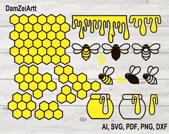 Clip-art Honey Bee Svg, Honey Bee Svg, Honey Clipart, Honeypot, Honeycomb, Digital download cut file, Bee template svg for Cricut Silhouette
