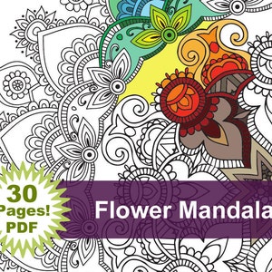 Flower Mandala Coloring book 30 Pages - Printable Pdf - Blank Mandala Designs to Print and Color, Adult Coloring, Coloring sheet,