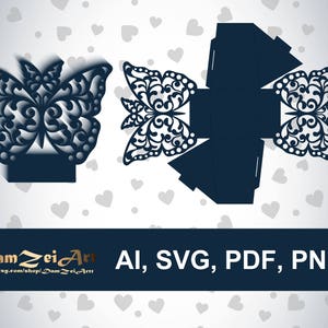 ウェディング ギフト ボックス テンプレート バタフライ レーザー カット (ai、svg、pdf、png) ベクター ファイル パターン、装飾パネル ダウンロード