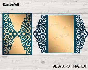 Gate-fold ornamental template 5x7, Wedding Invitation Card, laser Cut Birthday Cards, Anniversary Card, Silhouette Cameo, Cricut Digital
