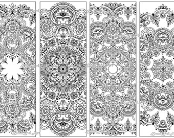 Bookmark coloring, Flower Mandalas Coloring Bookmarks, printable bookmarks, Coloring Adults Bookmark, Digital Download