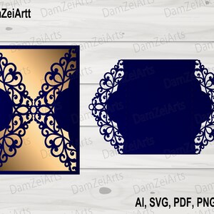 Plantilla ornamental plegable en puerta 5x7, tarjeta de invitación de boda, tarjetas de cumpleaños cortadas con láser, tarjeta de aniversario, cameo de silueta, Cricut Digital