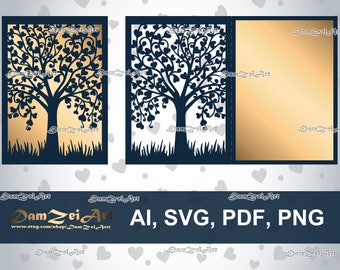 Tree Wedding Invitation Card laser Cut Template 5x7''  Cricut (ai, svg, pdf, png) vector file pattern, ornamental panels Digital Download