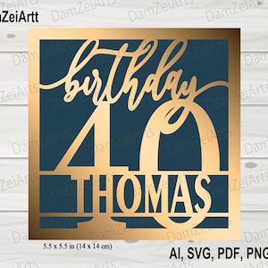 パーソナライズされた 40 歳の誕生日カード、パーソナライズされた svg、Cricut Cameo 用の誕生日カード svg テンプレート