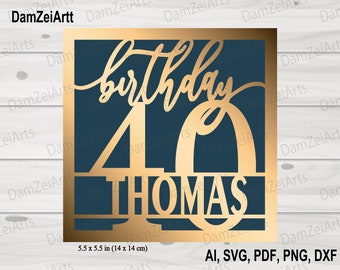 Personalized 40 Birthday Card, svg personalized, Birthday Card svg template for Cricut Cameo