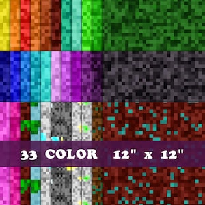 Papéis digitais imprimíveis para Minecraft Rainbow 300 DPI 33 CORES suprimentos para scrapbook digital de animais de estimação, papel digital Pixel Craft, mosaico colorido