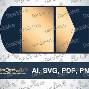 Tri Fold Briefumschlag Vorlage 5x7'' DIY Classic Pocket Hochzeitseinladung Laser Cut (ai, svg, pdf, png) VektorDatei Muster, Download