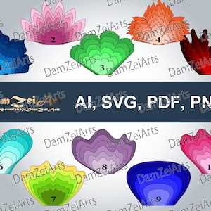10 SVG Paper Flower Templates PDF, PNG, paper flowers for nursery decor. Digital Download (10 set-flower 91-100)
