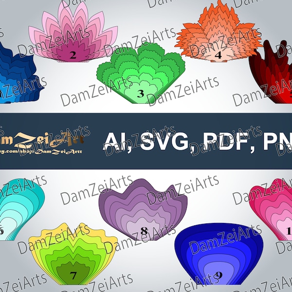 10 SVG Paper Flower Templates PDF, PNG, fiori di carta per l'arredamento del vivaio. Download digitale (10 set-flower 91-100)