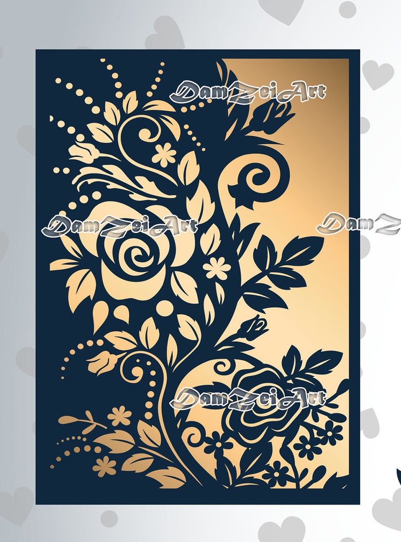 5x7'' Roses Wedding Invitation Card laser Cut Template roses lace stencil ai, svg, pdf, png vector file pattern, Digital Download image 2