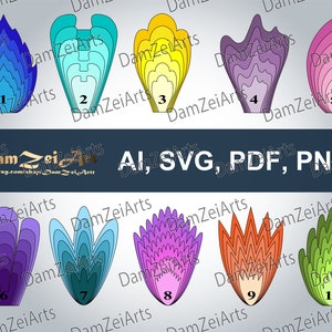 10 SVG Paper Flower Templates PDF, PNG, paper flowers for nursery decor. Digital Download (9 set-flower 81-90)